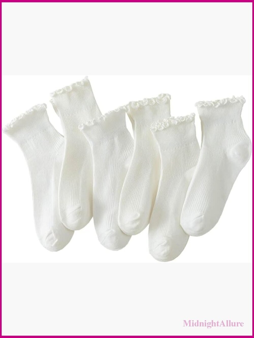 Ruffle Ankle Socks 6 Pairs Cotton Blend Frilly Cuff Sweet & Sexy